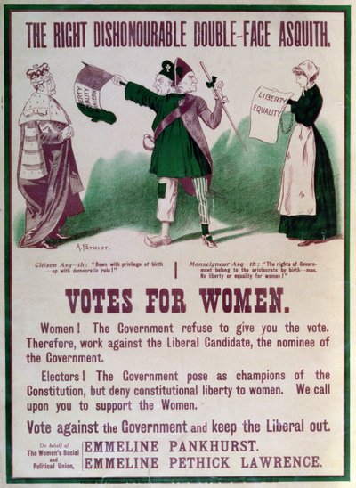 Vrouwenkiesrecht Poster De Onwaardige Dubbelgezicht Asquith, ca. 1910 door English School